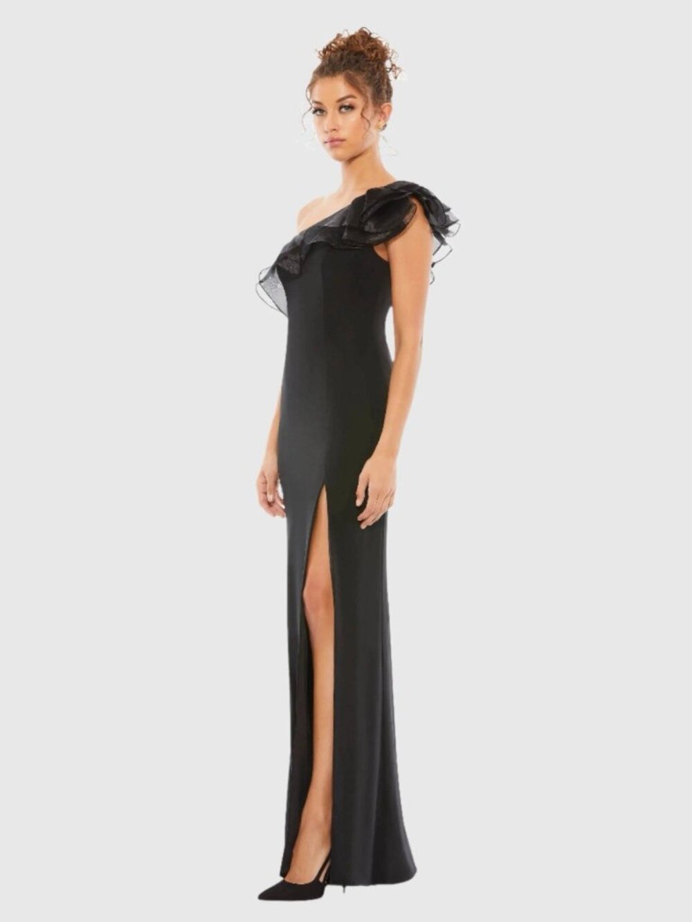 Mac Duggal Size 4 Black 26372 One Shoulder Ruffle Evening Gown Maxi Dress NWT - Picture 3 of 12